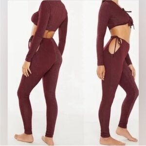 Savage x Fenty side tie maroon glitter pants